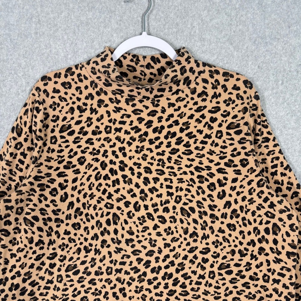 Croft Barrow Turtleneck 1X Tan Leopard Print Cotton Mock Shirt Base Layer Under